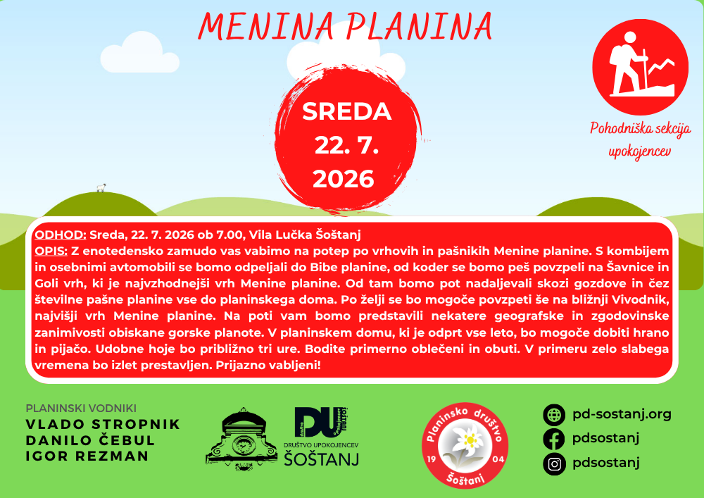 Sekcija upokojencev: Menina planina Sekcija upokojencev: Menina planina
